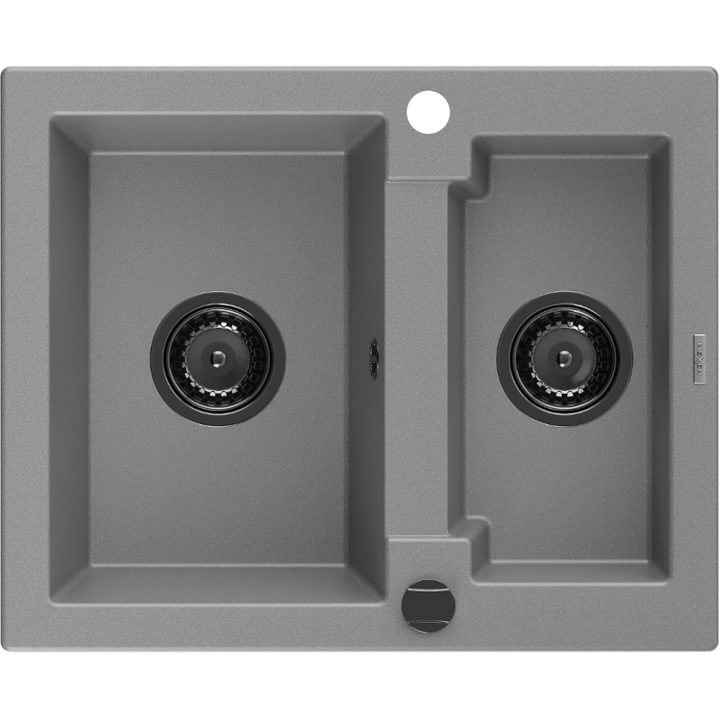 Mexen Carlos zlewozmywak granitowy 1,5-komorowy 582 x 475 mm, szary, syfon czarny - 6518581500-71-B