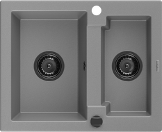 Mexen Carlos zlewozmywak granitowy 1,5-komorowy 582 x 475 mm, szary, syfon czarny - 6518581500-71-B