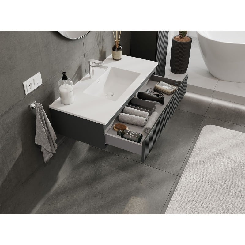 Mexen Rivel szafka łazienkowa 100 cm z umywalką Otis, 1 szuflada, ryflowana , grafit mat/biała mat - 91A20-10023-1-BF66-W18M01