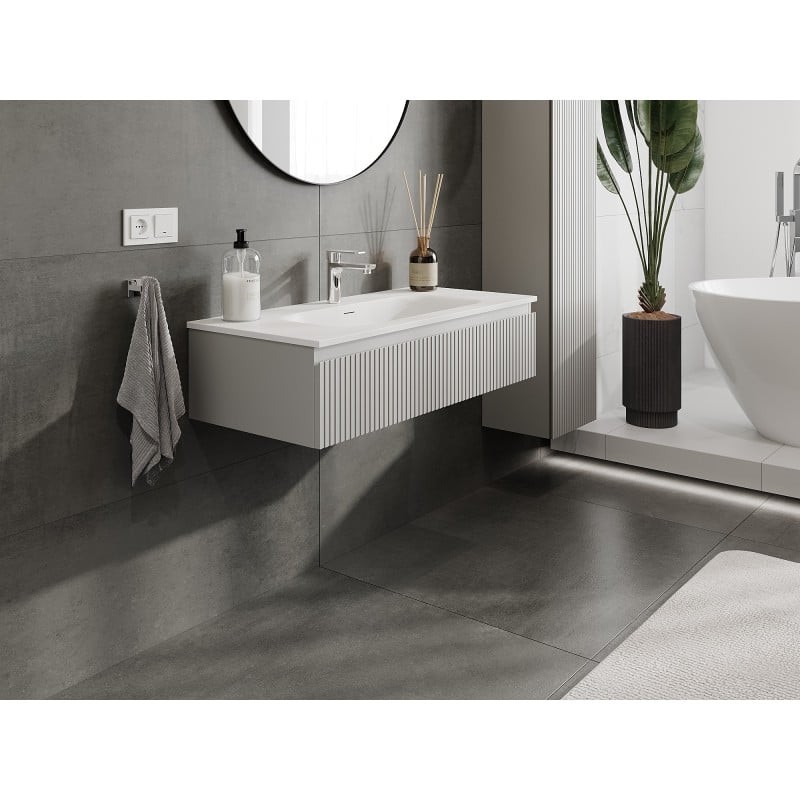 Mexen Rivel szafka łazienkowa 100 cm z umywalką Vela, 1 szuflada, ryflowana , szara mat/biała mat - 91A20-10023-1-BF62-W23M01