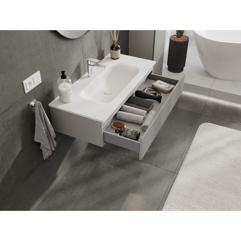 Mexen Rivel szafka łazienkowa 100 cm z umywalką Vela, 1 szuflada, ryflowana , szara mat/biała mat - 91A20-10023-1-BF62-W23M01