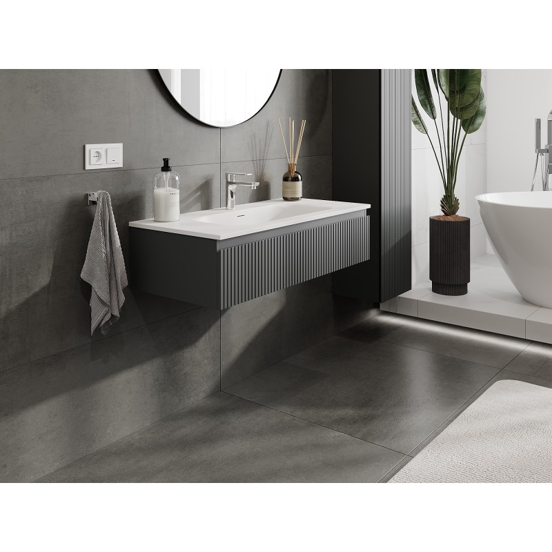 Mexen Rivel szafka łazienkowa 100 cm z umywalką Vela, 1 szuflada, ryflowana , grafit mat/biała mat - 91A20-10023-1-BF66-W23M01