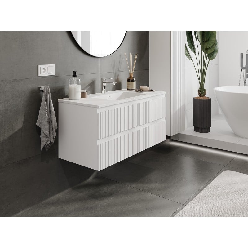 Mexen Rivel szafka łazienkowa 100 cm z umywalką Otis, 2 szuflady, ryflowana , biała mat - 91A20-10047-2-BFF01-W18M01