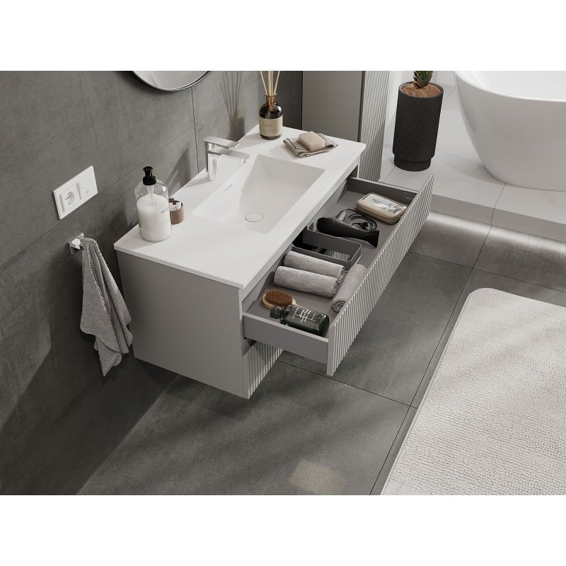 Mexen Rivel szafka łazienkowa 100 cm z umywalką Otis, 2 szuflady, ryflowana , szara mat/biała mat - 91A20-10047-2-BFF62-W18M01