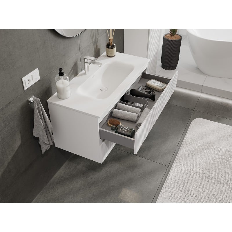 Mexen Rivel szafka łazienkowa 100 cm z umywalką Vela, 2 szuflady, ryflowana , biała mat - 91A20-10047-2-BFF01-W23M01