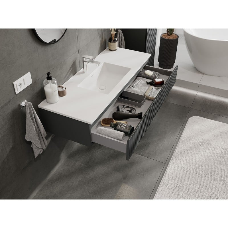 Mexen Rivel szafka łazienkowa 120 cm z umywalką Otis, 1 szuflada, ryflowana , grafit mat/biała mat - 91A20-12023-1-BF66-W18M0