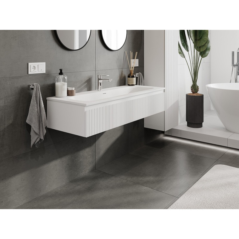 Mexen Rivel szafka łazienkowa 120 cm z umywalką Vela, 1 szuflada, ryflowana , biała mat - 91A20-12023-1-BF01-W23M01