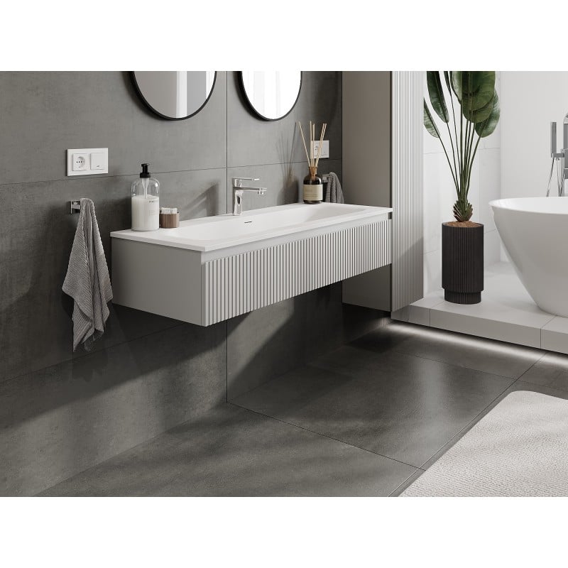 Mexen Rivel szafka łazienkowa 120 cm z umywalką Vela, 1 szuflada, ryflowana , szara mat/biała mat - 91A20-12023-1-BF62-W23M01