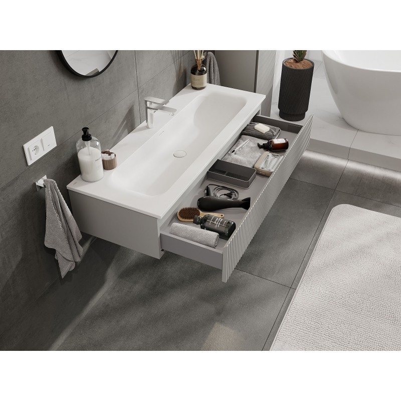 Mexen Rivel szafka łazienkowa 120 cm z umywalką Vela, 1 szuflada, ryflowana , szara mat/biała mat - 91A20-12023-1-BF62-W23M01