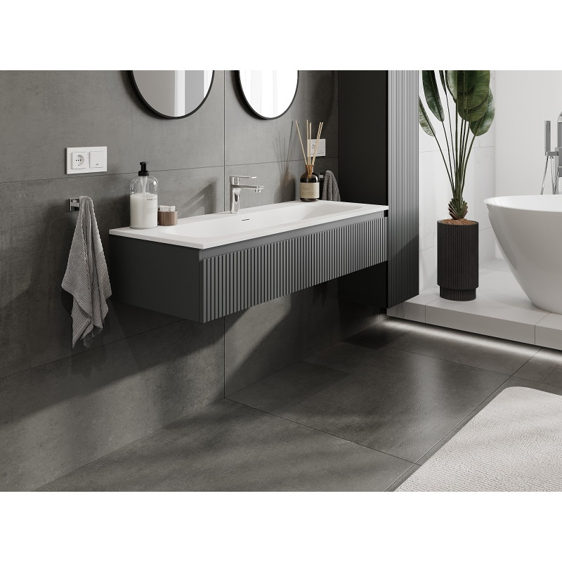 Mexen Rivel szafka łazienkowa 120 cm z umywalką Vela, 1 szuflada, ryflowana , grafit mat/biała mat - 91A20-12023-1-BF66-W23M0