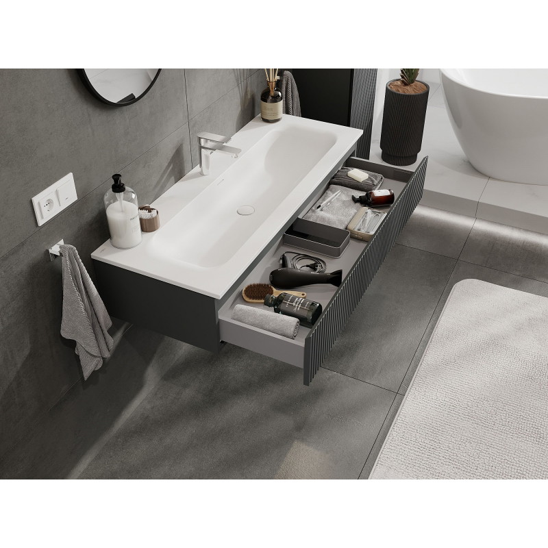 Mexen Rivel szafka łazienkowa 120 cm z umywalką Vela, 1 szuflada, ryflowana , grafit mat/biała mat - 91A20-12023-1-BF66-W23M0