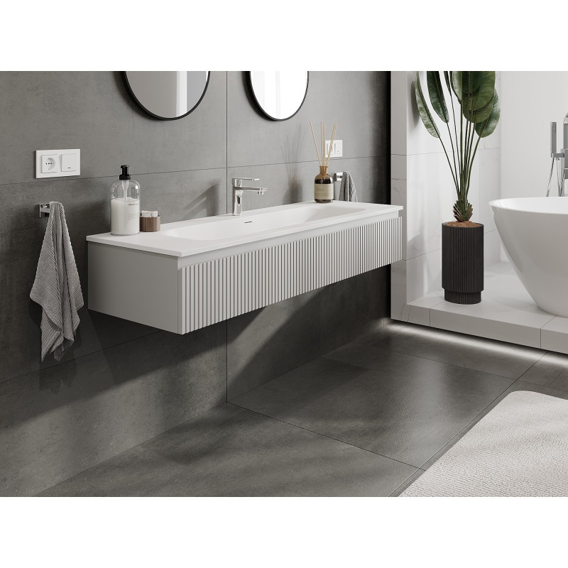 Mexen Rivel szafka łazienkowa 140 cm z umywalką Vela, 1 szuflada, ryflowana , szara mat/biała mat - 91A20-14023-1-BF62-W23M01