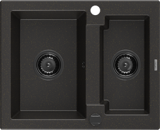 Mexen Carlos zlewozmywak granitowy 1,5-komorowy 582 x 475 mm, czarny/złoty metalik, syfon czarny - 6518581500-75-B