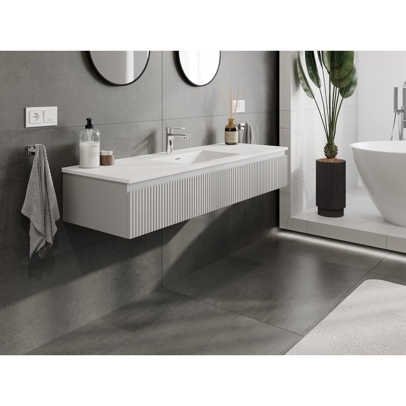 Mexen Rivel szafka łazienkowa 140 cm z umywalką Otis, 1 szuflada, ryflowana , szara mat/biała mat - 91A20-14023-1-BF62-W18M01