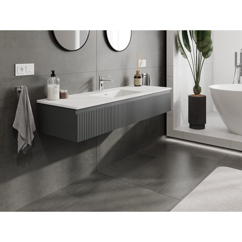 Mexen Rivel szafka łazienkowa 140 cm z umywalką Otis, 1 szuflada, ryflowana , grafit mat/biała mat - 91A20-14023-1-BF66-W18M0