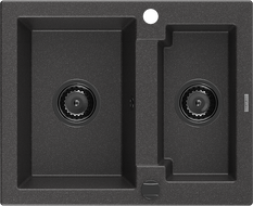 Mexen Carlos zlewozmywak granitowy 1,5-komorowy 582 x 475 mm, czarny nakrapiany, syfon czarny - 6518581500-76-B