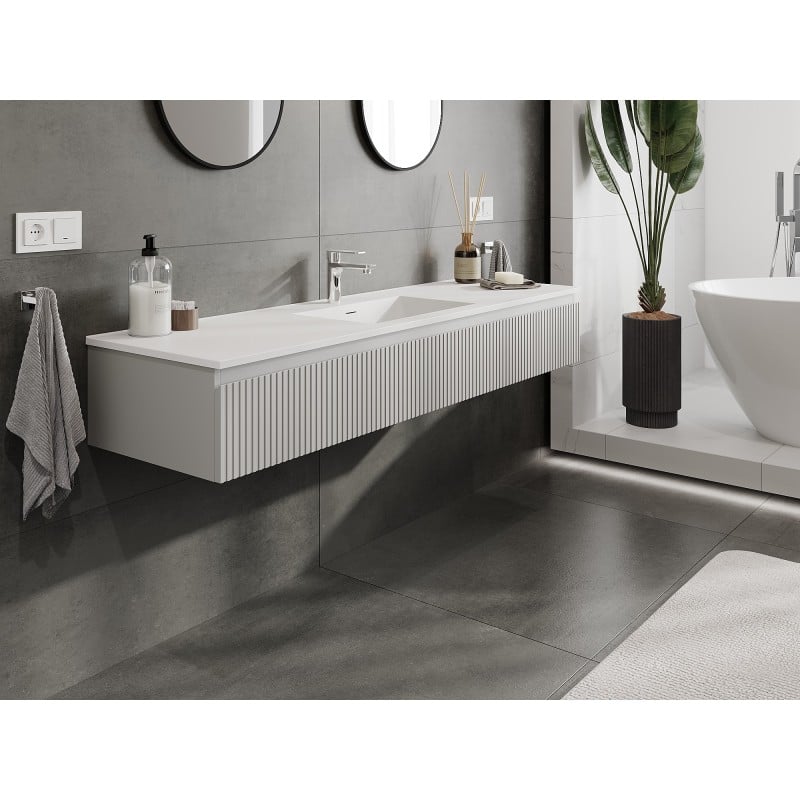 Mexen Rivel szafka łazienkowa 160 cm z umywalką Otis, 1 szuflada, ryflowana , szara mat/biała mat - 91A20-16023-1-BF62-W18M01