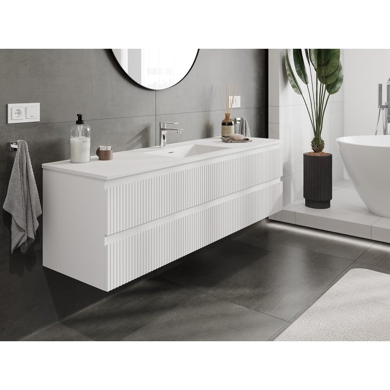 Mexen Rivel szafka łazienkowa 160 cm z umywalką Otis, 2 szuflady, ryflowana , biała mat - 91A20-16047-2-BFF01-W18M01
