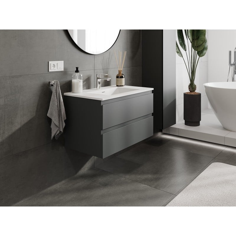 Mexen Orio szafka łazienkowa 80 cm z umywalką Otis, 2 szuflady, grafit mat/biała mat - 91A10-08047-2-BFF66-W18M01