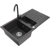 Mexen Matias zlewozmywak granitowy 1,5-komorowy z ociekaczem i baterią kuchenną Telma, czarny nakrapiany - 6502-76-670200-70