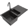 Mexen Matias zlewozmywak granitowy 1,5-komorowy z ociekaczem i baterią kuchenną Telma, czarny nakrapiany - 6502-76-670200-70-B