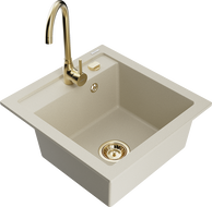 Mexen Vito zlewozmywak granitowy 1-komorowy z baterią kuchenną Telma, beżowy - 6503-69-670200-50