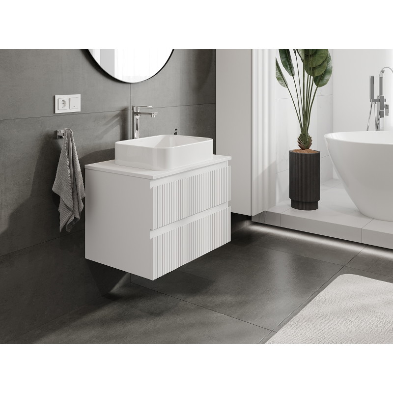Mexen Rivel szafka łazienkowa podumywalkowa 70 cm, 2 szuflady, ryflowana , biała mat - 91A20-07047-2-BFF01