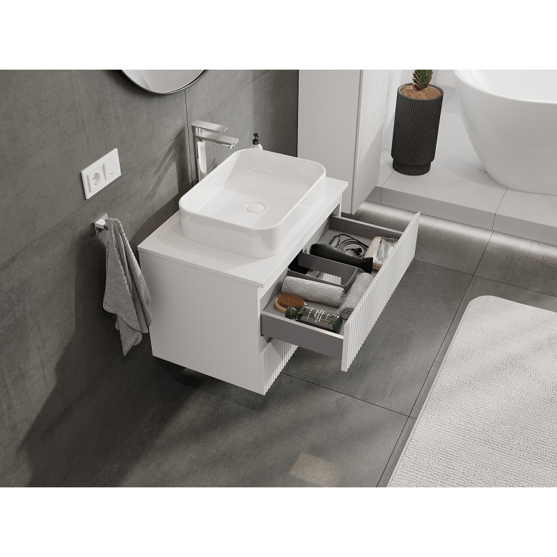 Mexen Rivel szafka łazienkowa podumywalkowa 70 cm, 2 szuflady, ryflowana , biała mat - 91A20-07047-2-BFF01