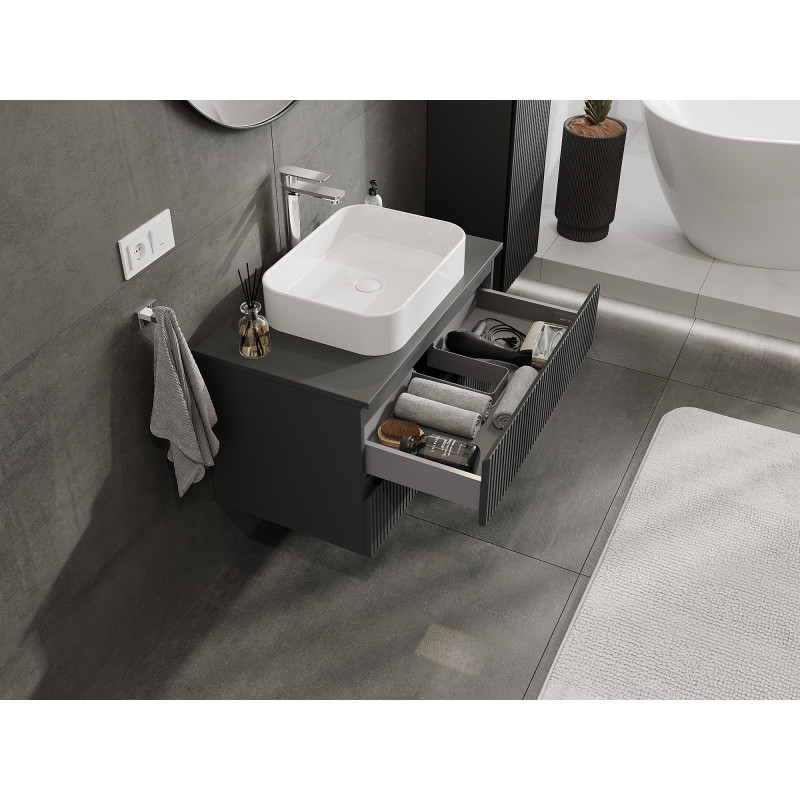 Mexen Rivel szafka łazienkowa podumywalkowa 80 cm, 2 szuflady, ryflowana , grafit mat - 91A20-08047-2-BFF66
