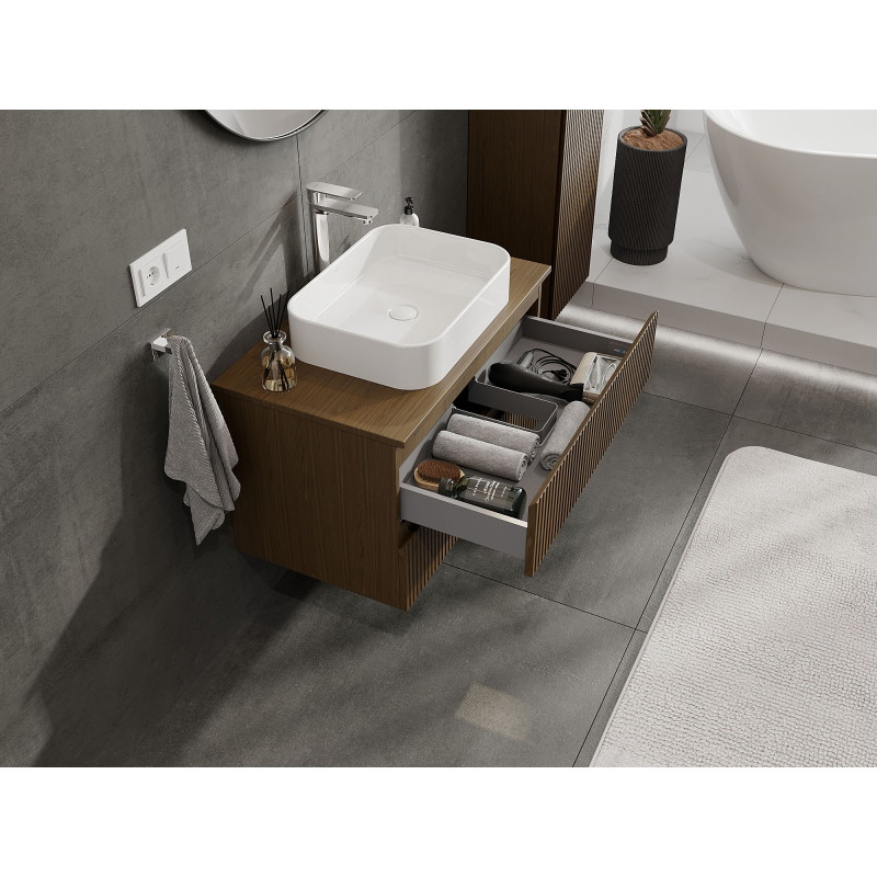 Mexen Rivel szafka łazienkowa podumywalkowa 80 cm, 2 szuflady, ryflowana , orzech - 91A20-08047-2-BFF86