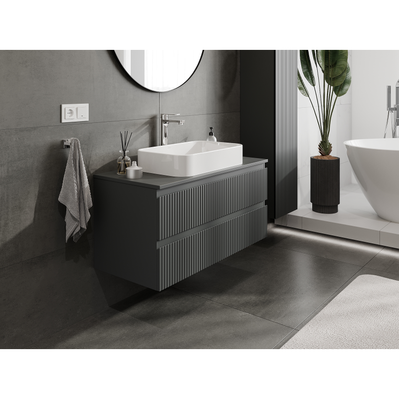Mexen Rivel szafka łazienkowa podumywalkowa 100 cm, 2 szuflady, ryflowana , grafit mat - 91A20-10047-2-BFF66