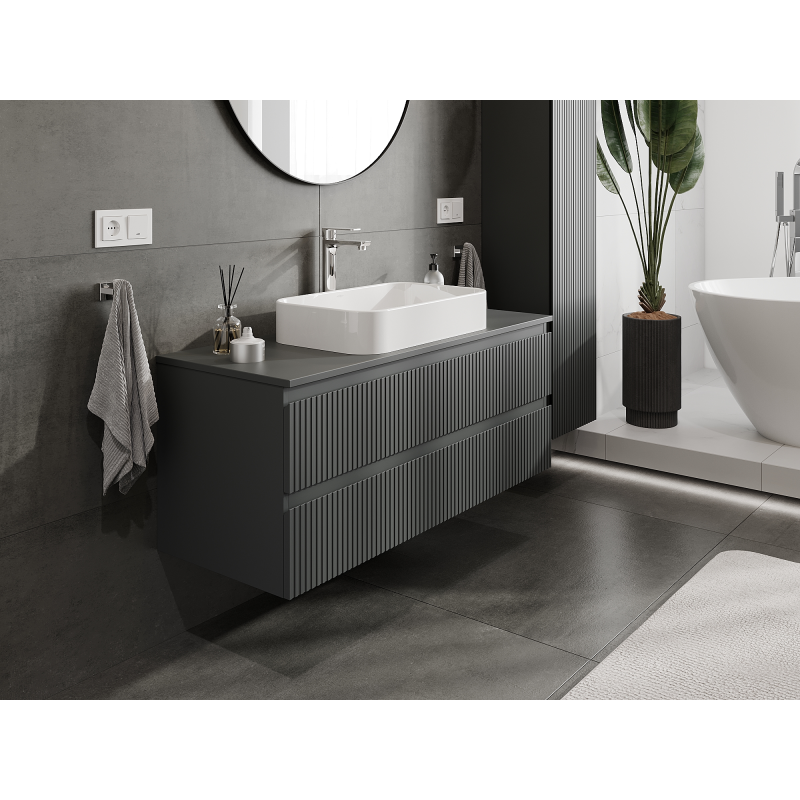 Mexen Rivel szafka łazienkowa podumywalkowa 120 cm, 2 szuflady, ryflowana , grafit mat - 91A20-12047-2-BFF66