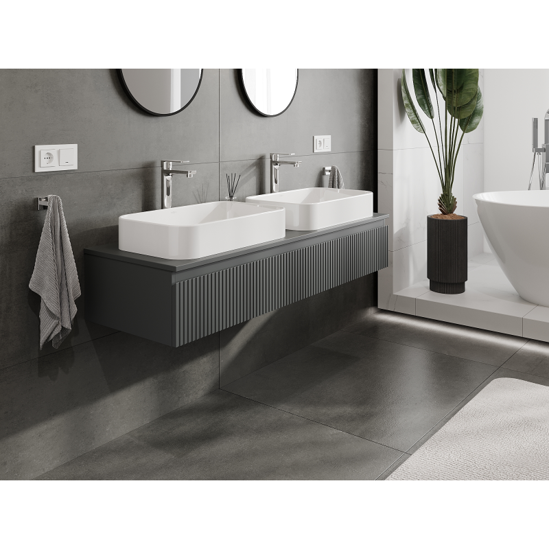 Mexen Rivel szafka łazienkowa podumywalkowa 140 cm, 1 szuflada, ryflowana , grafit mat - 91A20-14023-1-BF66
