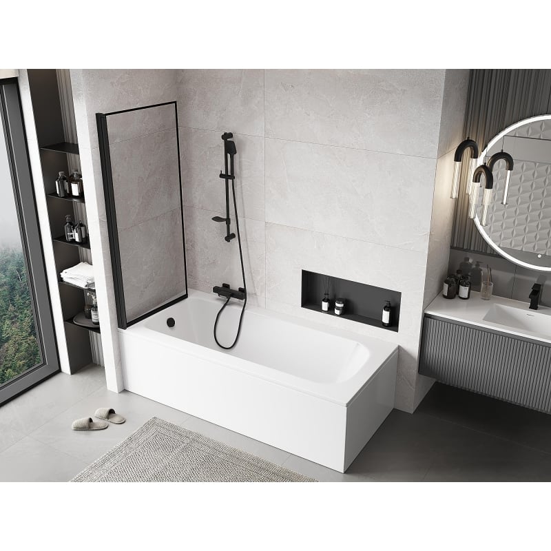 Mexen Mist parawan nawannowy 1-skrzydłowy lewy 70 x 150 cm, czarna ramka, czarny - 8A9-070-001-70-70-L