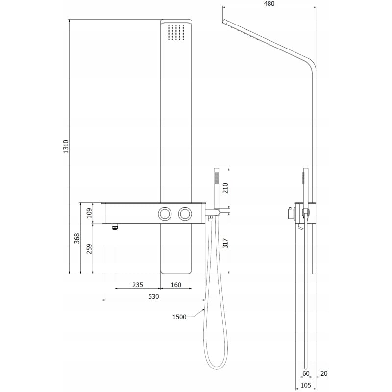 Mexen Sund panel prysznicowy, czarny - 7620-02-70