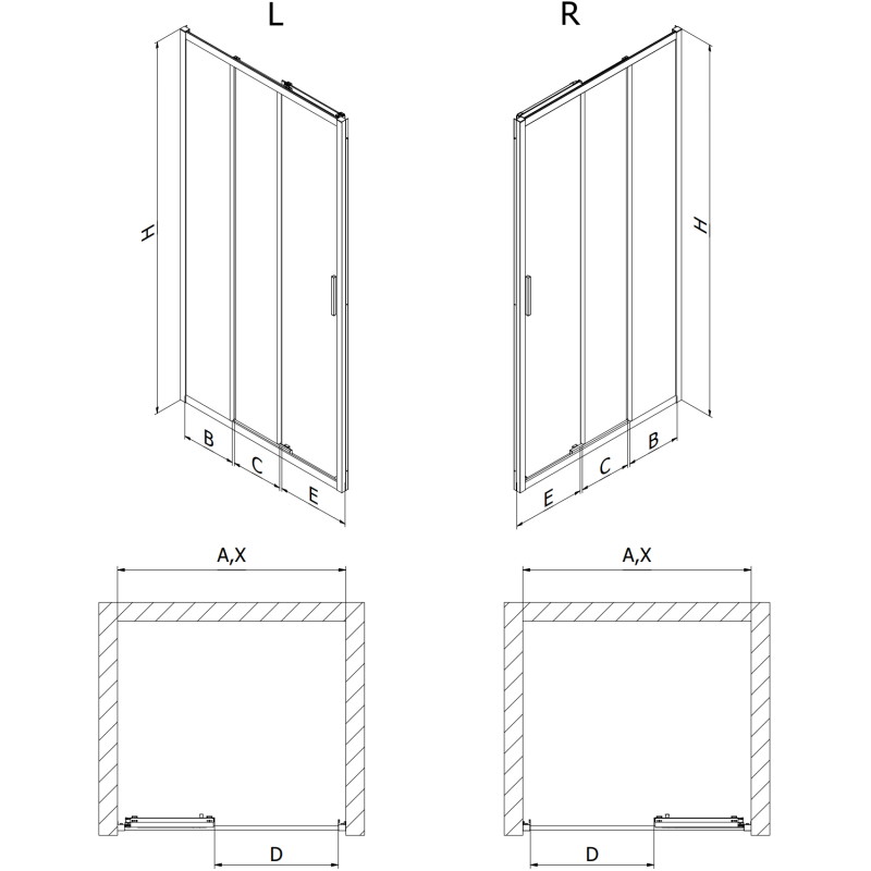 Mexen Exo-3S drzwi prysznicowe rozsuwane 70 cm, transparent, złote - 8153-070-000-50-00