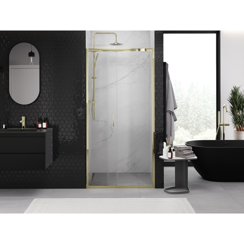 Mexen Exo-3S drzwi prysznicowe rozsuwane 95 cm, transparent, złote - 8153-095-000-50-00
