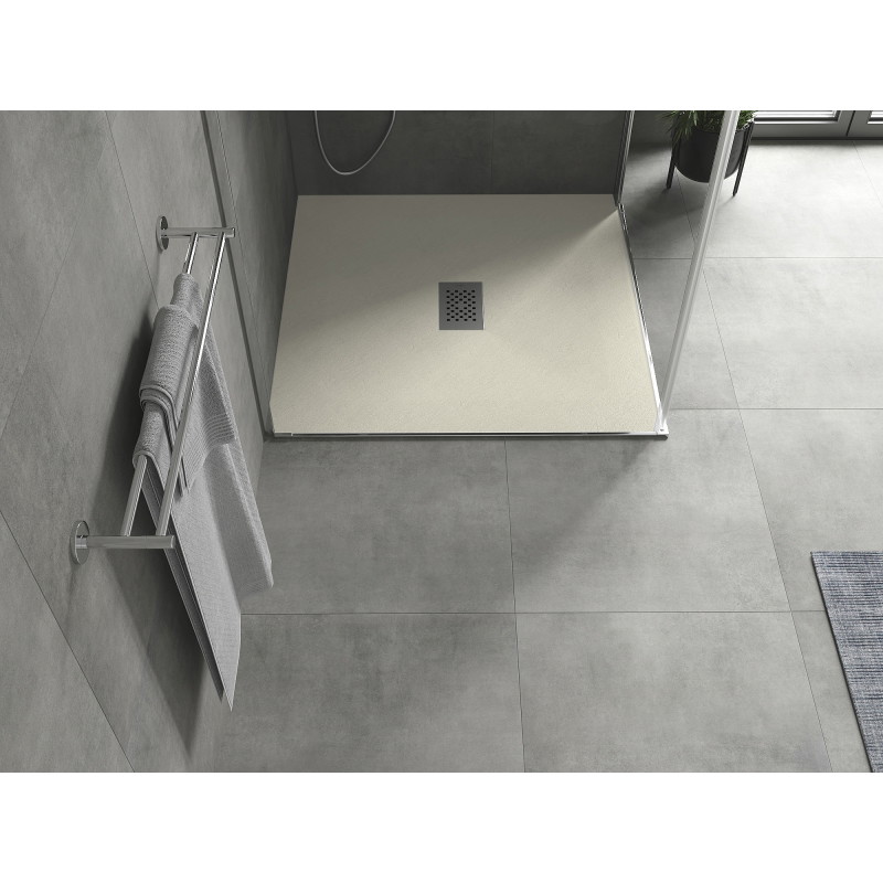 Mexen Hugo brodzik kwadratowy SMC 100 x 100 cm, beżowy, maskownica inox - 42691010-X