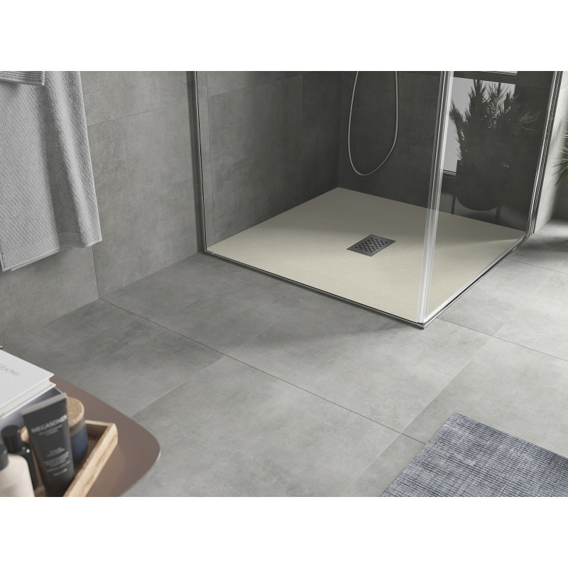 Mexen Hugo brodzik kwadratowy SMC 100 x 100 cm, beżowy, maskownica inox - 42691010-X