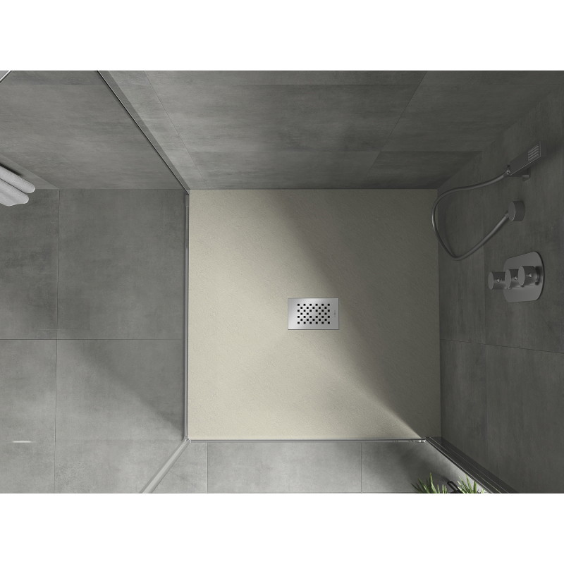 Mexen Hugo brodzik kwadratowy SMC 100 x 100 cm, beżowy, maskownica inox - 42691010-X