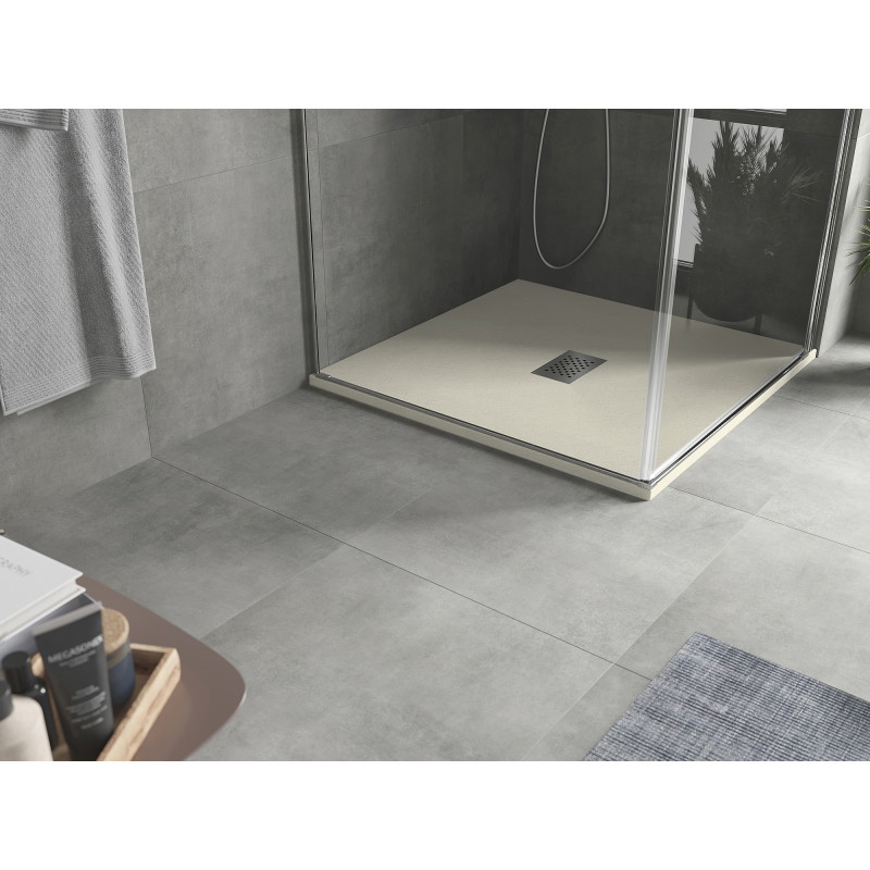 Mexen Hugo brodzik kwadratowy SMC 100 x 100 cm, beżowy, maskownica inox - 42691010-X