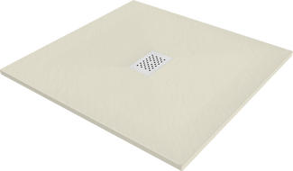 Mexen Hugo brodzik kwadratowy SMC 100 x 100 cm, beżowy, maskownica biała - 42691010-W