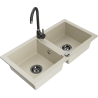 Mexen Mario zlewozmywak granitowy 2-komorowy z baterią kuchenną Telma, beżowy - 6504-69-670200-70