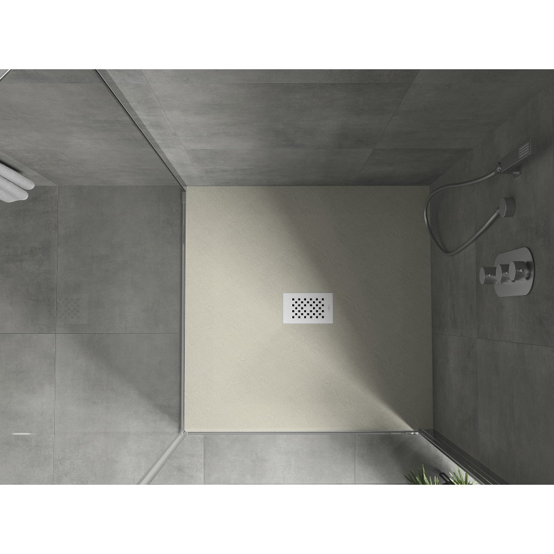 Mexen Hugo brodzik kwadratowy SMC 90 x 90 cm, beżowy, maskownica biała - 42699090-W