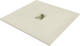 Mexen Hugo brodzik kwadratowy SMC 100 x 100 cm, beżowy, maskownica złota - 42691010-G