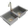 Mexen Mario zlewozmywak granitowy 2-komorowy z baterią kuchenną Telma, szary - 6504-71-670200-50