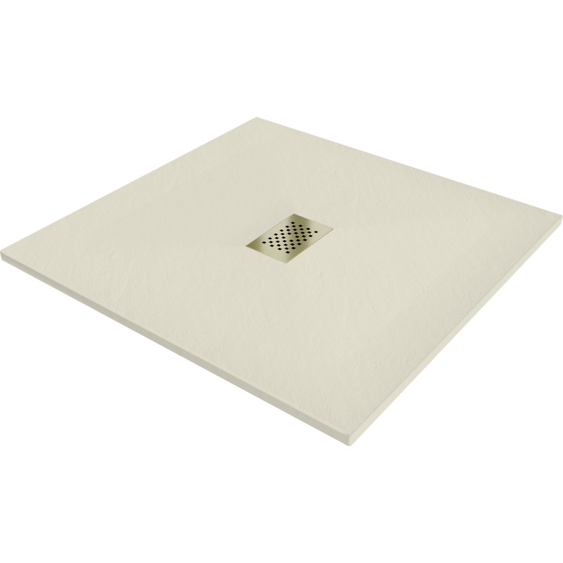 Mexen Hugo brodzik kwadratowy SMC 90 x 90 cm, beżowy, maskownica złota - 42699090-G