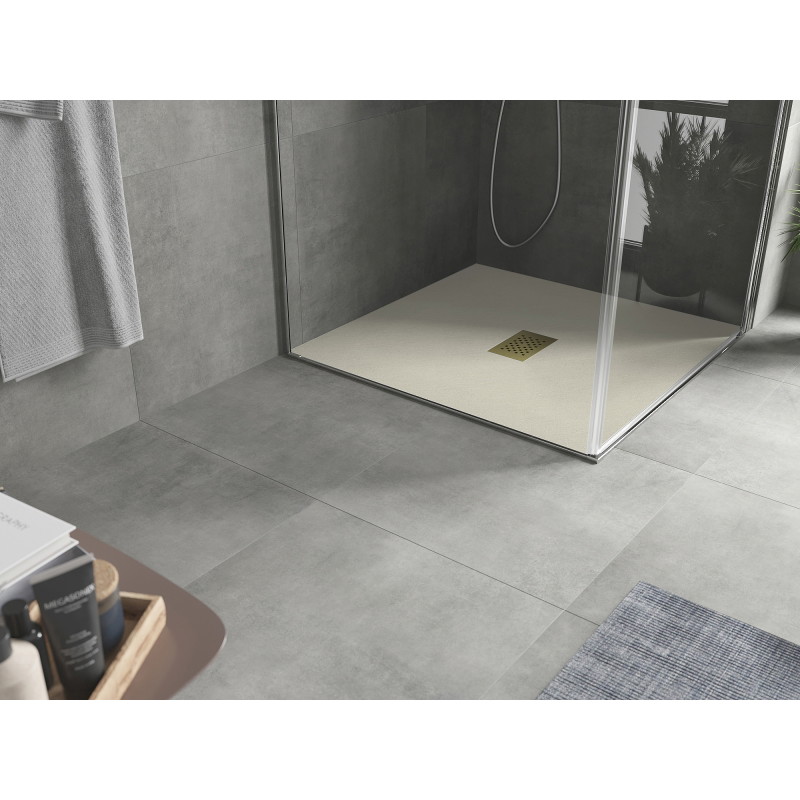 Mexen Hugo brodzik kwadratowy SMC 90 x 90 cm, beżowy, maskownica złota - 42699090-G