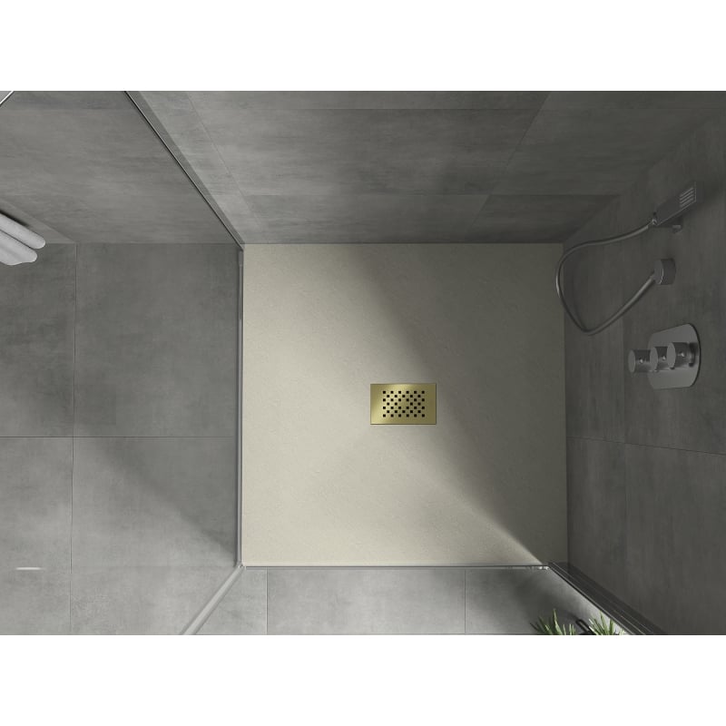 Mexen Hugo brodzik kwadratowy SMC 90 x 90 cm, beżowy, maskownica złota - 42699090-G