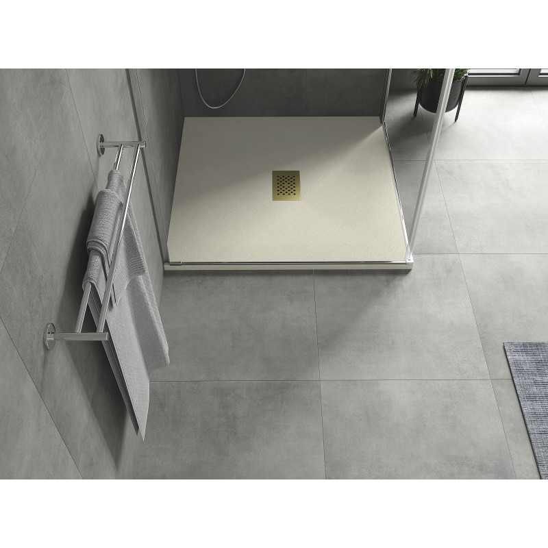 Mexen Hugo brodzik kwadratowy SMC 90 x 90 cm, beżowy, maskownica złota - 42699090-G